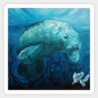 Sacred Cow - Manatee Crystal Sea Animal Creature Painting Hand-Signed Print Wall Art Handmade Home Decor Sticker